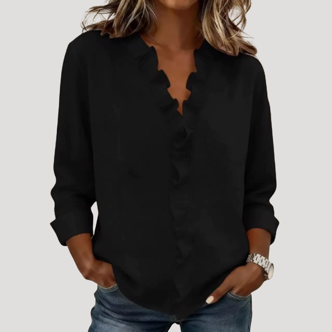 Elegante blouse met volants en V-hals