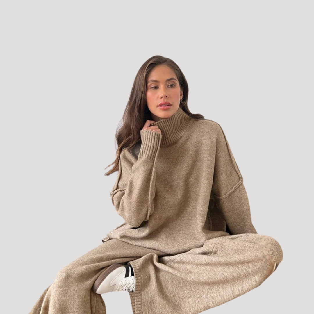 Oversized gebreide set met wijde broek