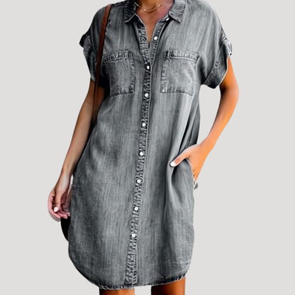 Korte blousejurk in denimlook met knopen
