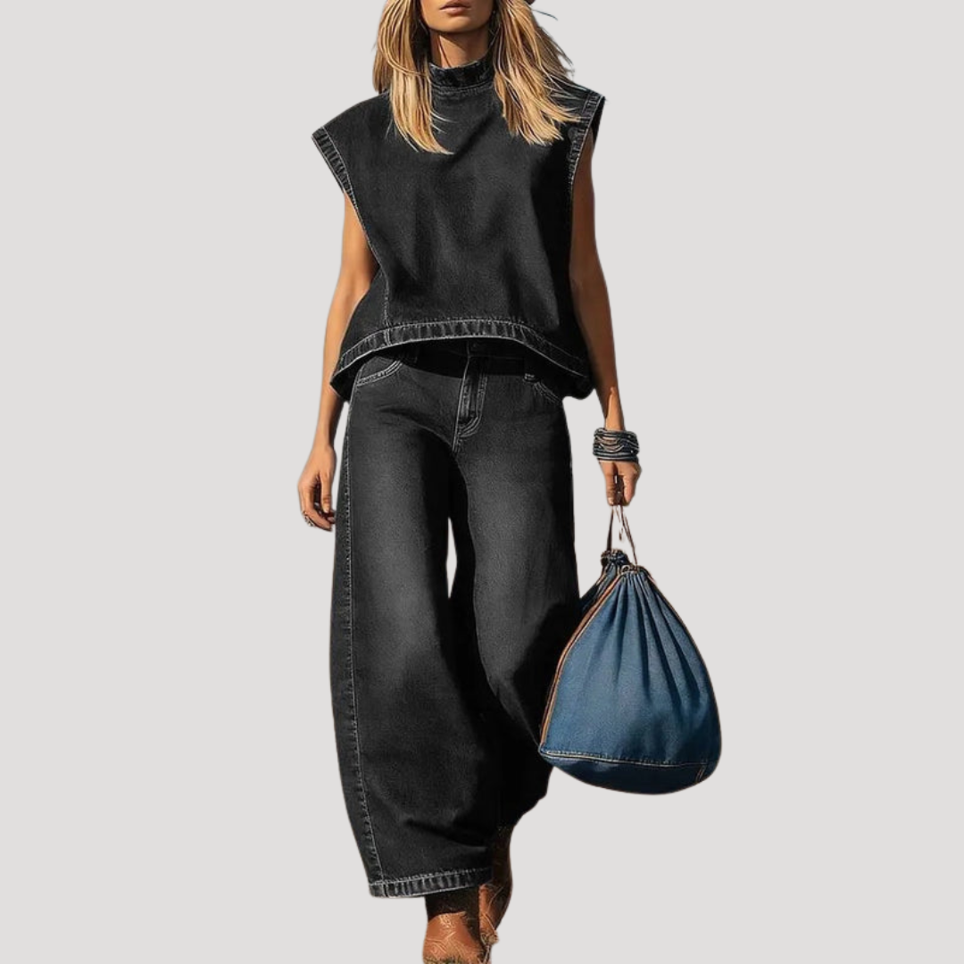 Set met mouwloze top en wijde broek