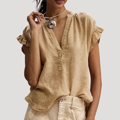 Zomerse blouse met V-hals en volants op de mouwen