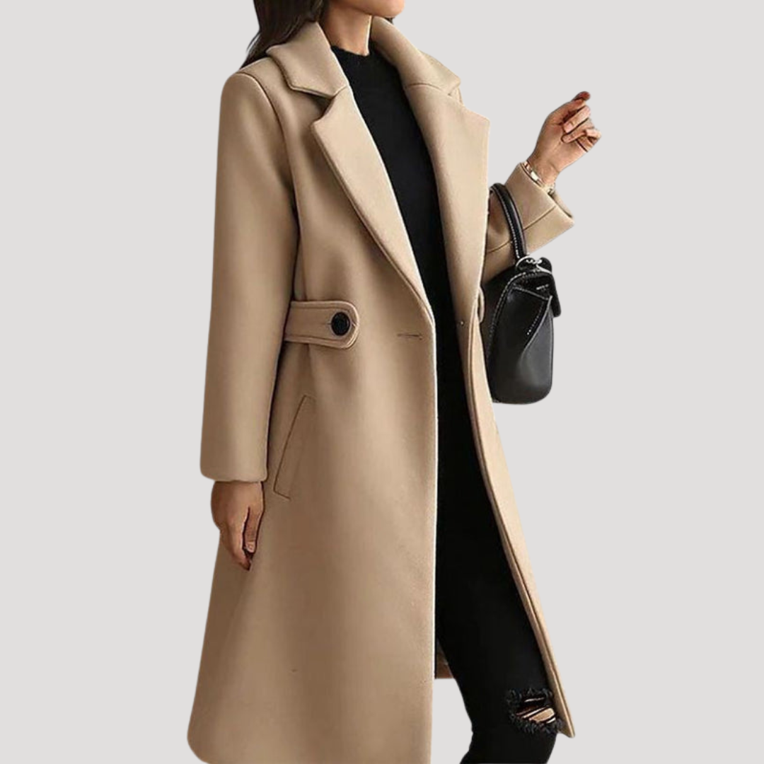Klassieke lange jas met riem en revers