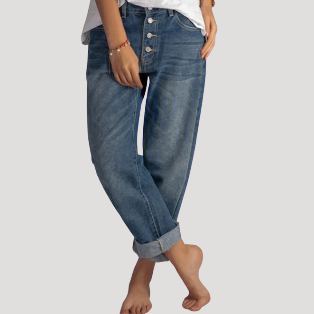 Boyfriend jeans met hoge taille en knopen