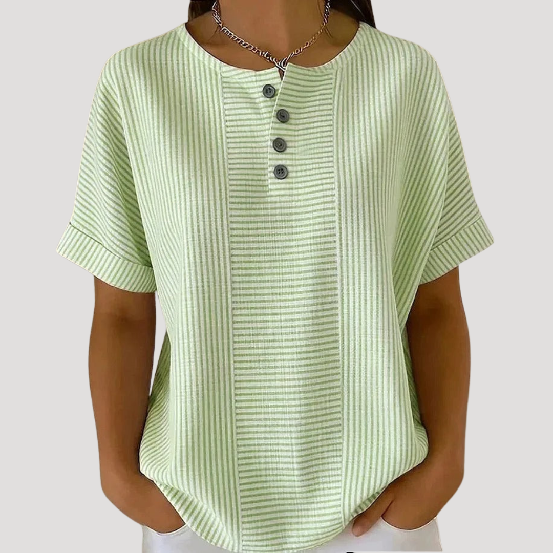 Gestreepte blouse met knopen en korte mouwen