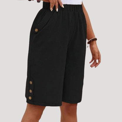 Bermuda met elastische taille en decoratieve knopen