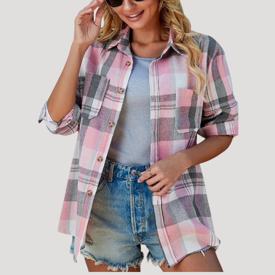 Casual geruite blouse met knopen