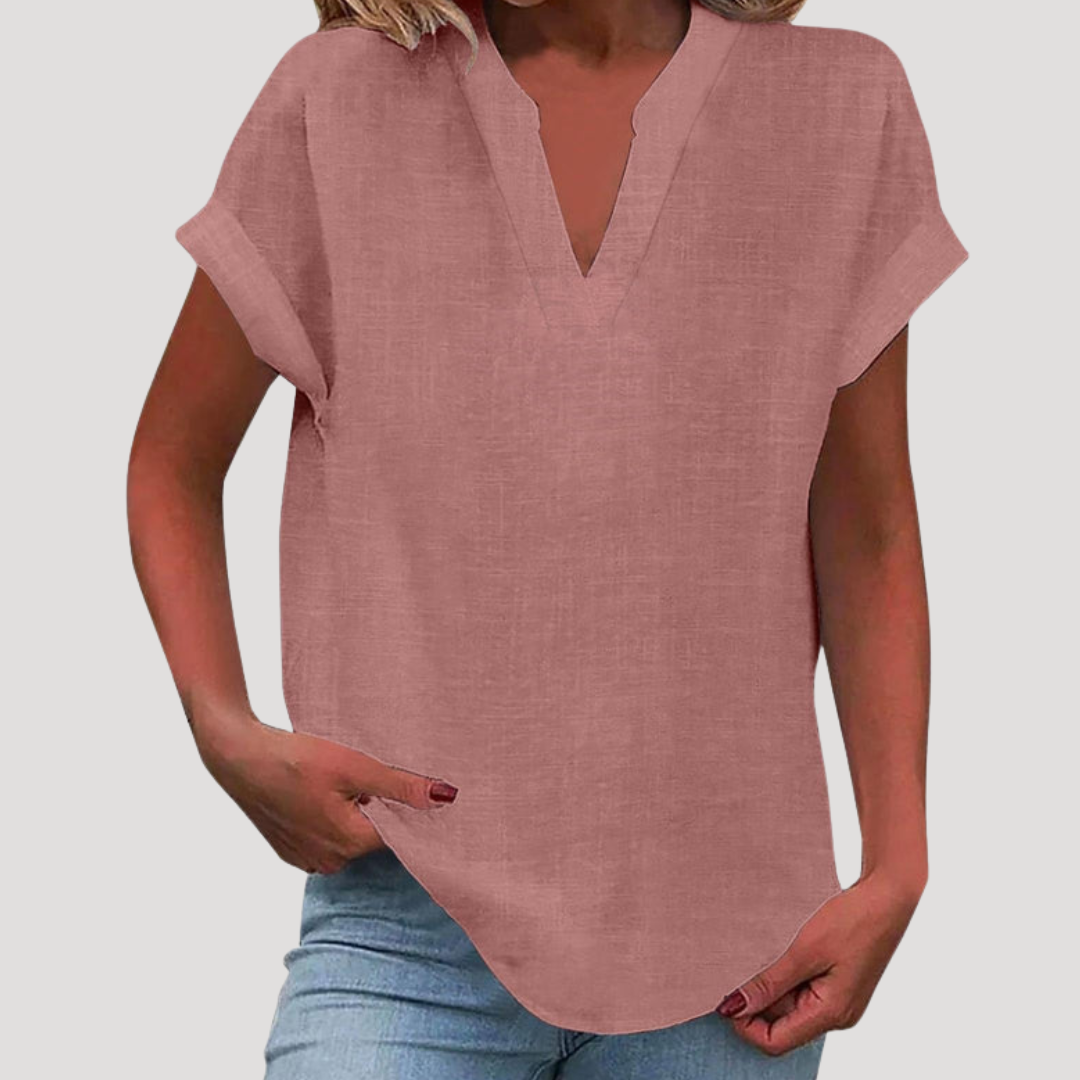 Blouse met V-hals en korte mouwen