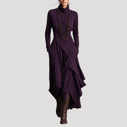 Elegante maxi-jurk met lange mouwen en driekwartsdrapering