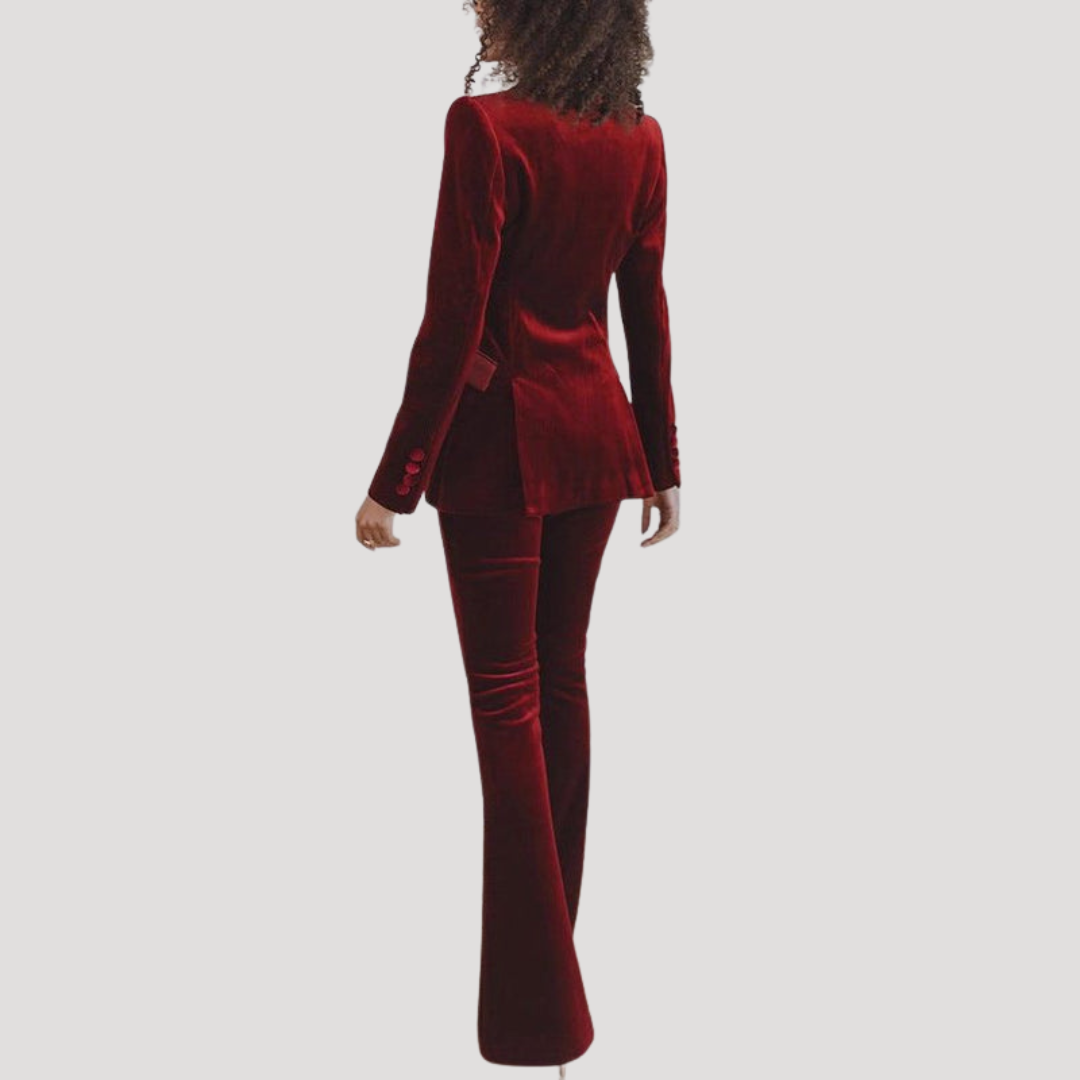 Set met slim fit blazer en wijd uitlopende broek