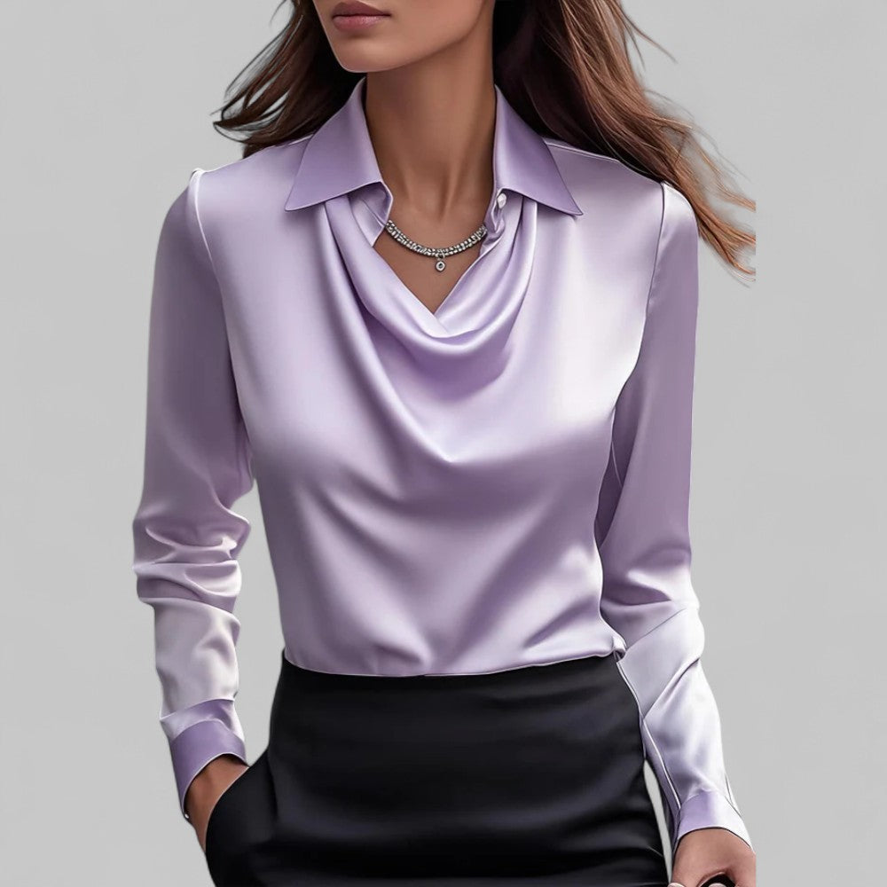 Blouse met drapeerkraag en lange mouwen