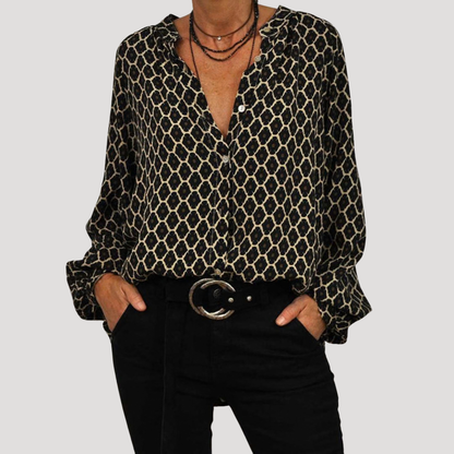 Elegante blouse met grafische print en V-hals