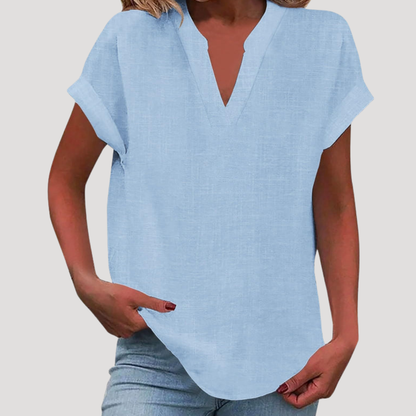 Blouse met V-hals en korte mouwen
