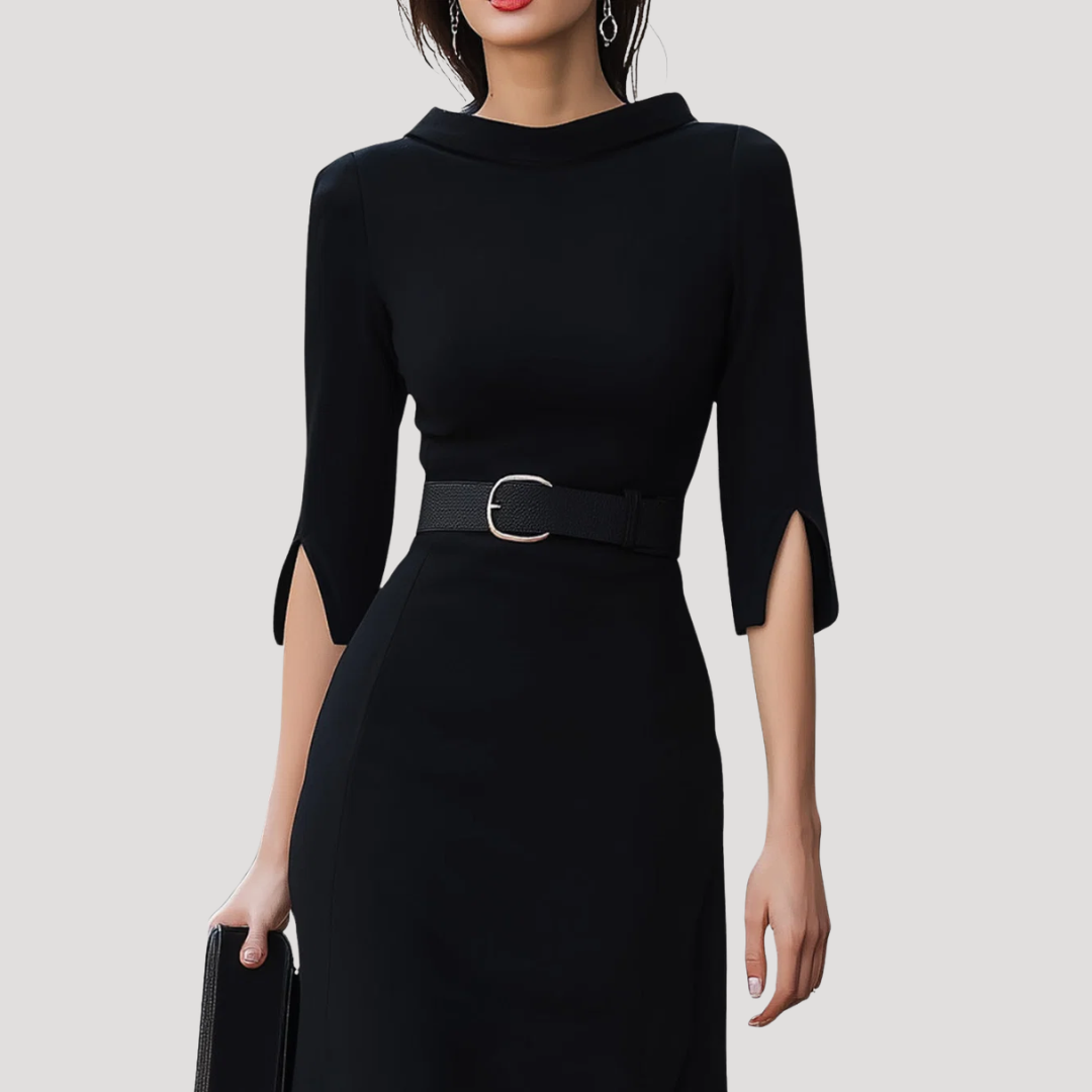 Getailleerde midi-jurk met riem