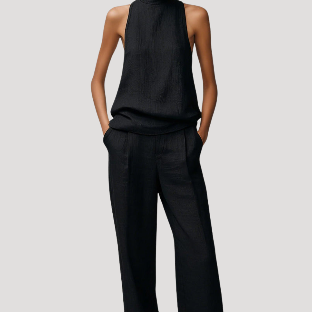 Set met mouwloze top met col en rechte broek