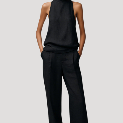 Set met mouwloze top met col en rechte broek