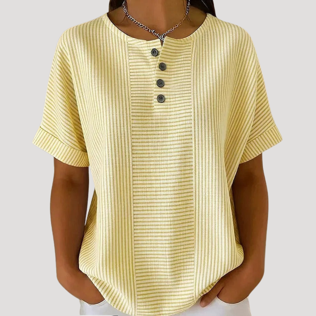 Gestreepte blouse met knopen en korte mouwen