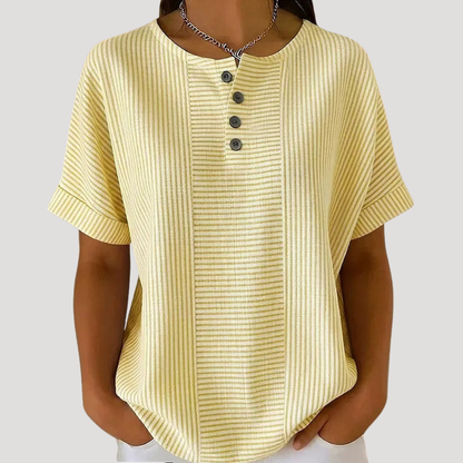 Gestreepte blouse met knopen en korte mouwen