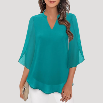 Blouse met V-hals en wijd uitlopende mouwen