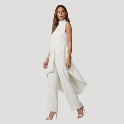 Elegante set met lange asymmetrische top en wijde broek