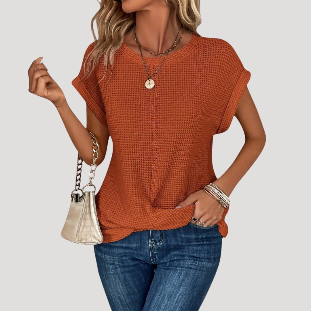 Blouse met ronde hals en korte mouwen