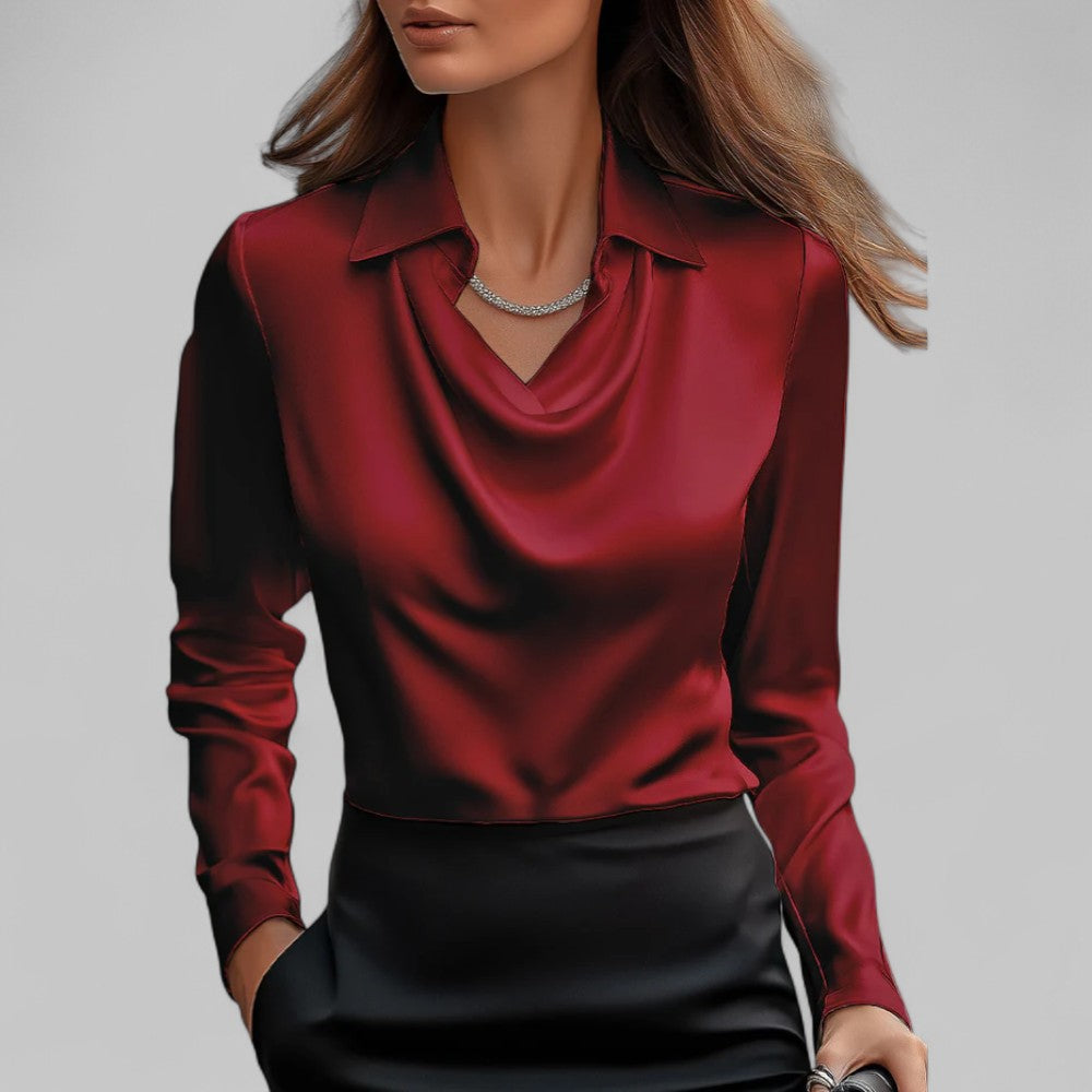 Blouse met drapeerkraag en lange mouwen