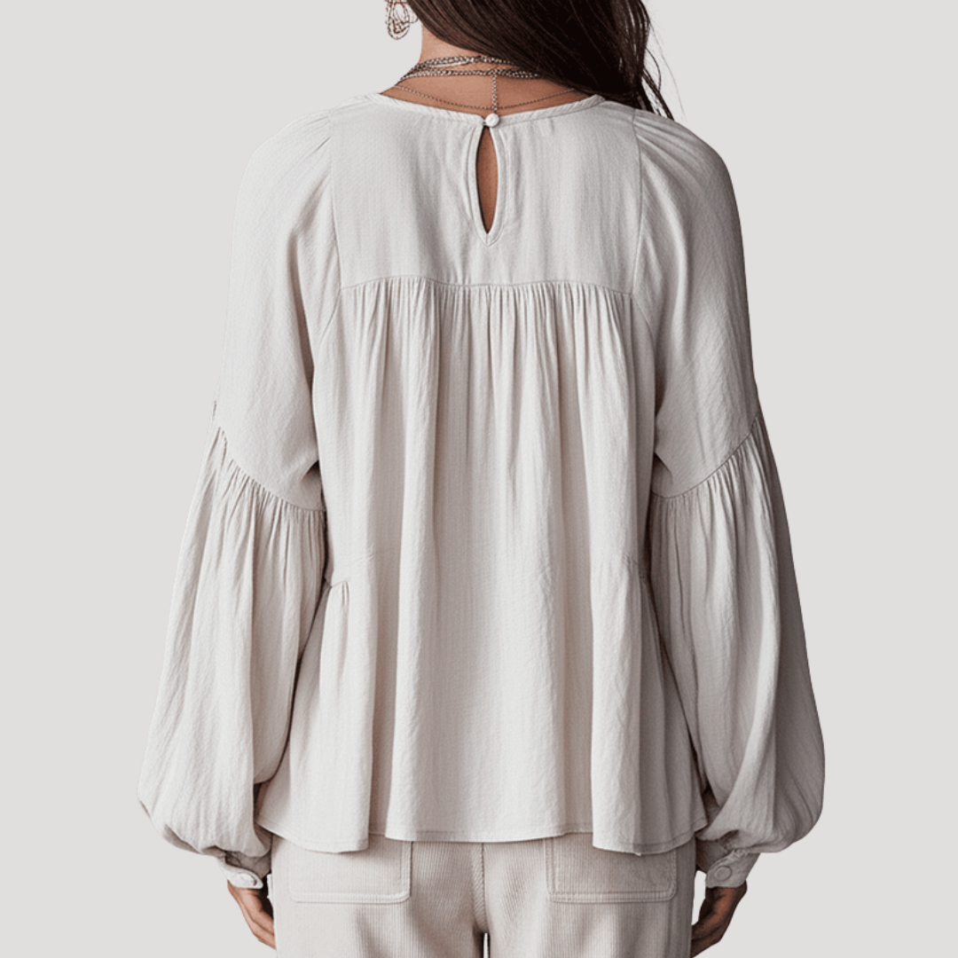 Blouse met V-hals en volant, lange mouwen