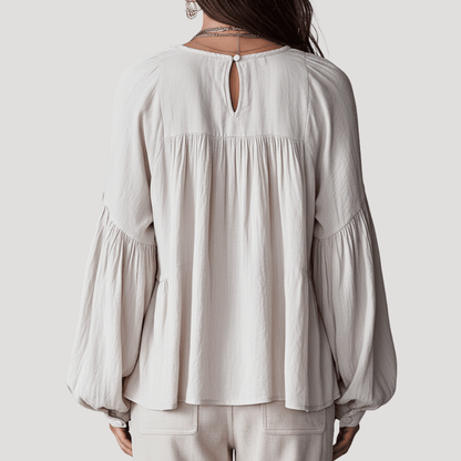 Blouse met V-hals en volant, lange mouwen