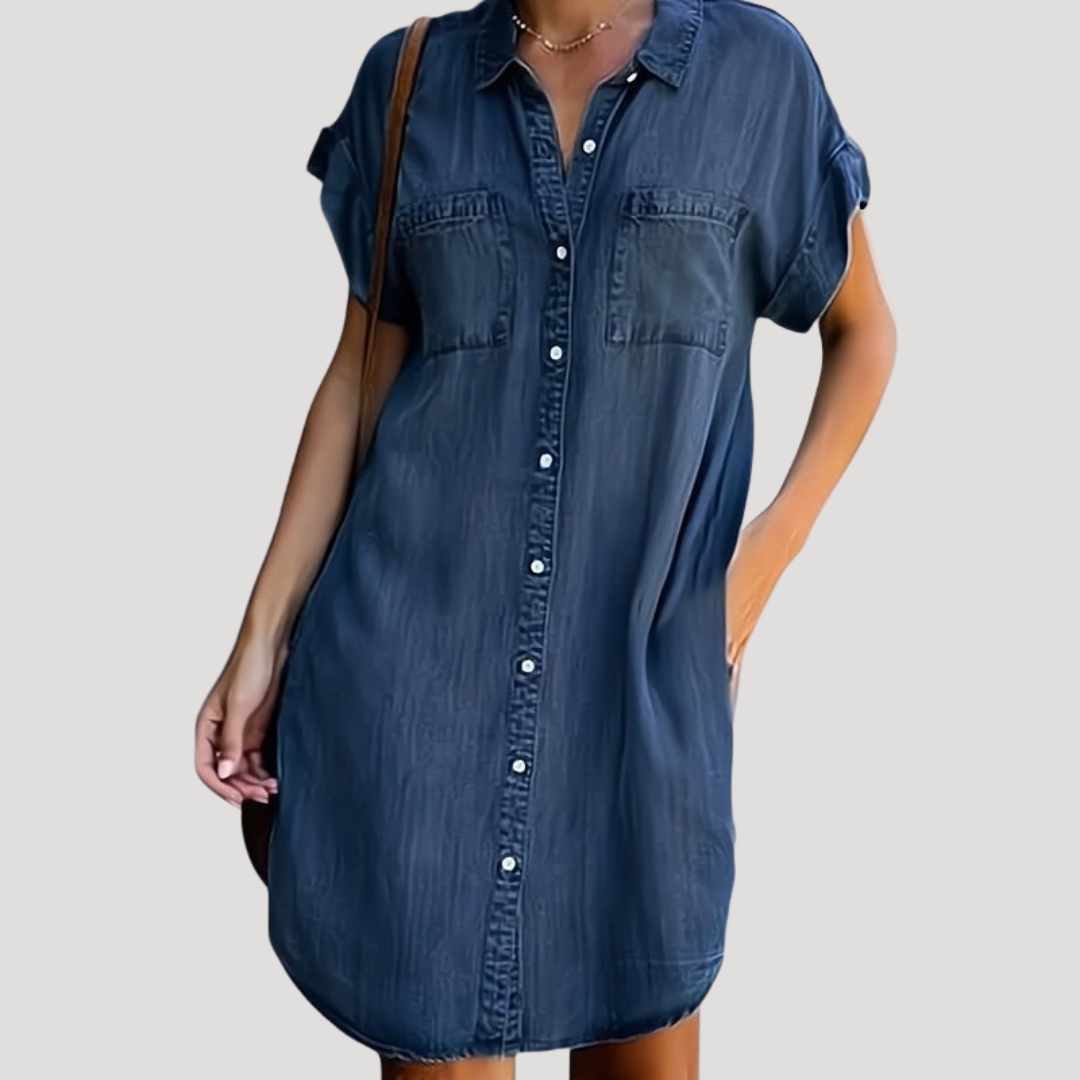 Korte blousejurk in denimlook met knopen