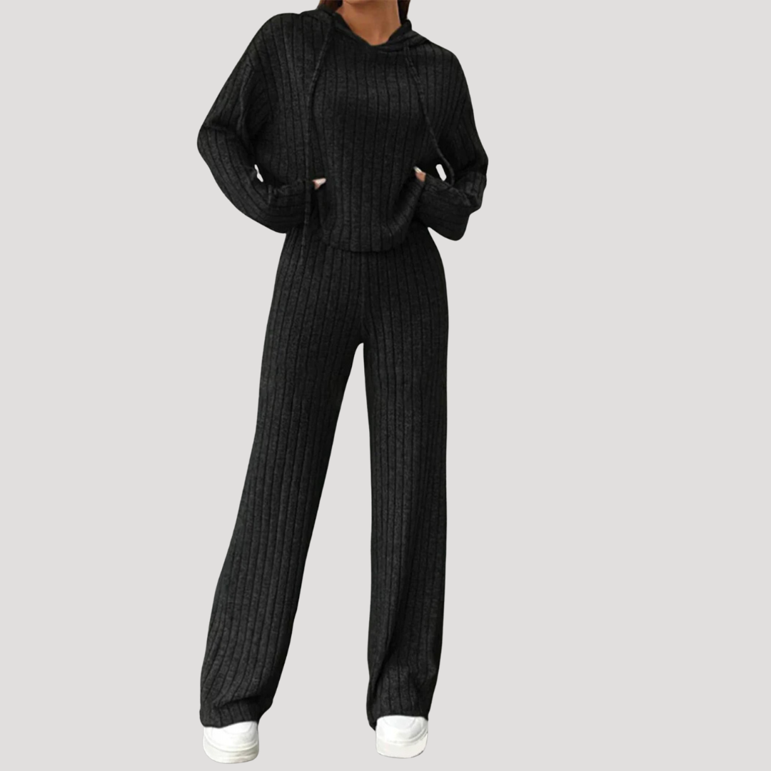 Geribde set met top en wijde broek