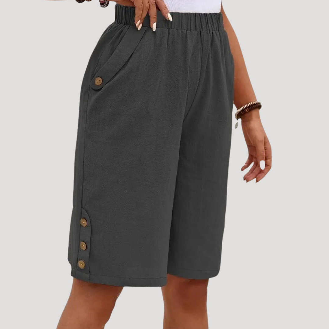 Bermuda met elastische taille en decoratieve knopen