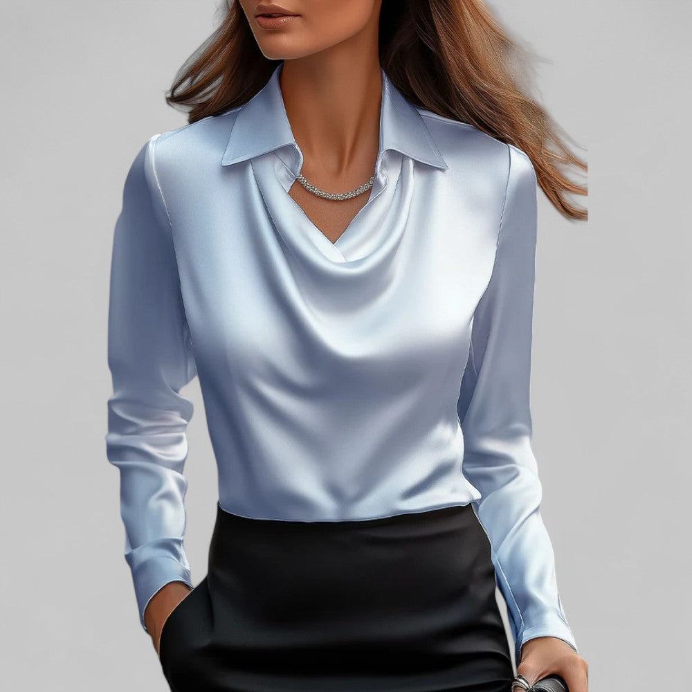 Blouse met drapeerkraag en lange mouwen
