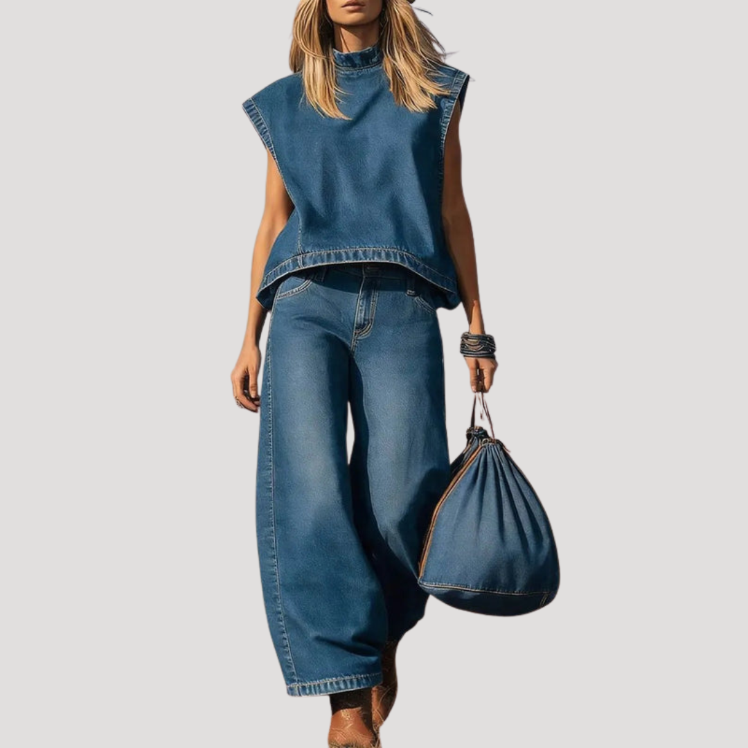 Set met mouwloze top en wijde broek