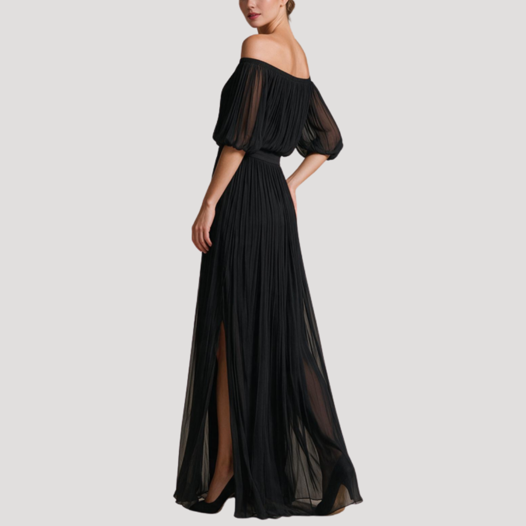 Maxi-jurk met plissé en off-shoulder uitsnijding