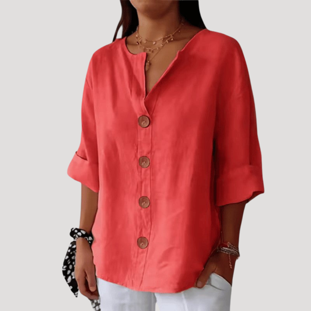 Casual blouse met knoopsluiting en V-hals