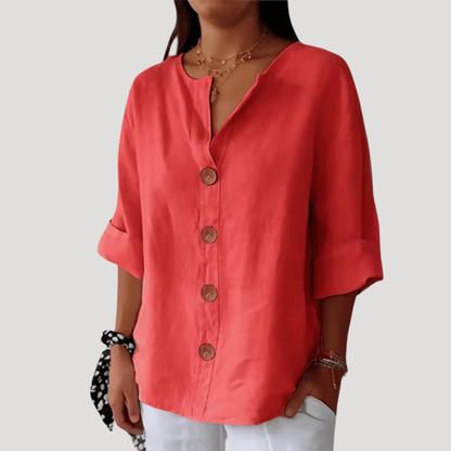Casual blouse met knoopsluiting en V-hals