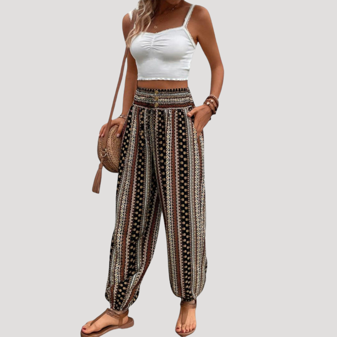 Broek met elastische taille en print