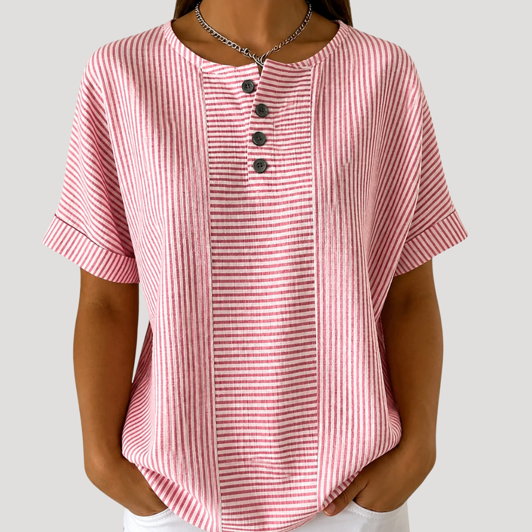 Gestreepte blouse met knopen en korte mouwen