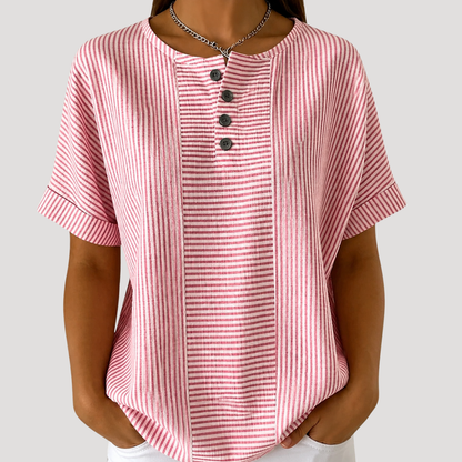 Gestreepte blouse met knopen en korte mouwen
