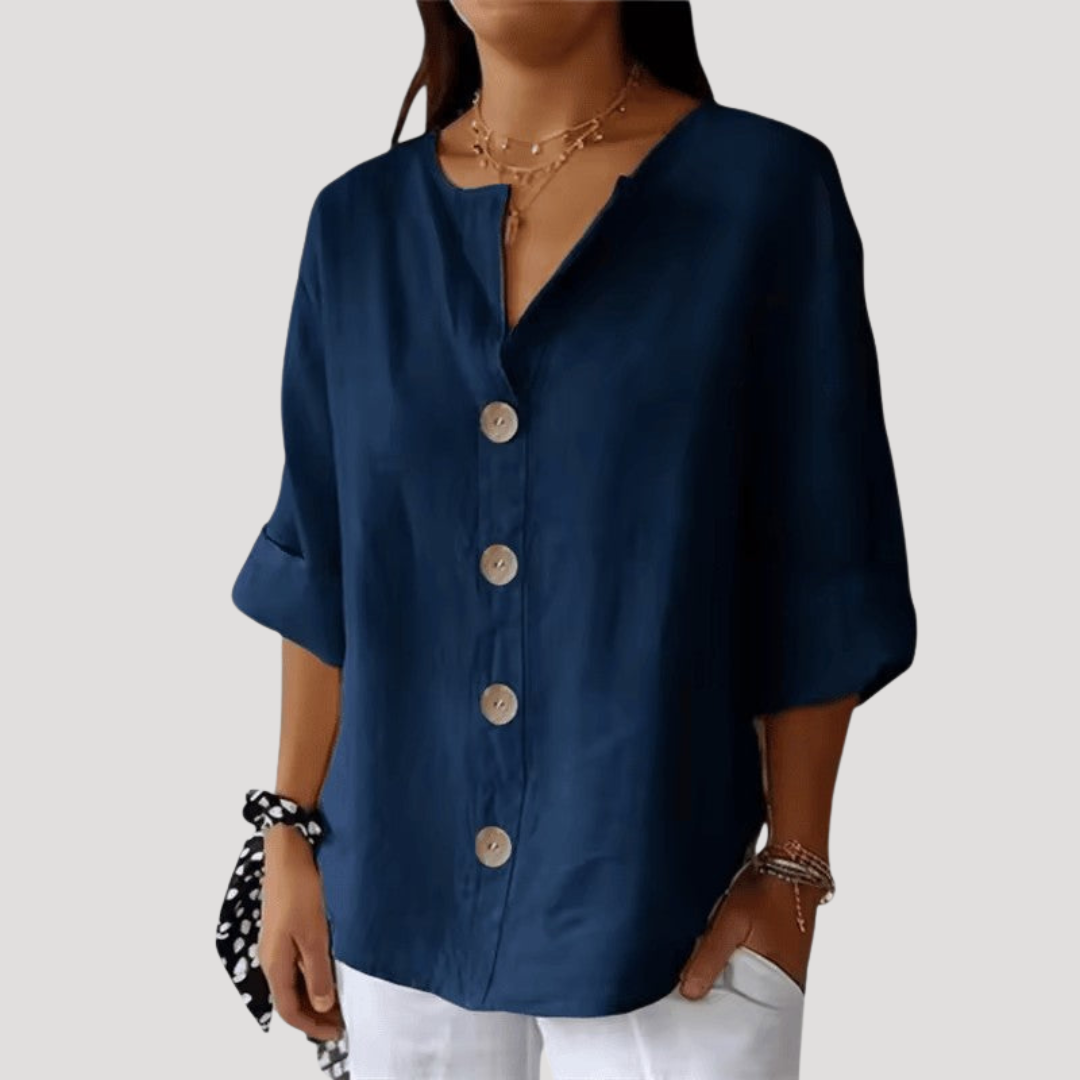 Casual blouse met knoopsluiting en V-hals