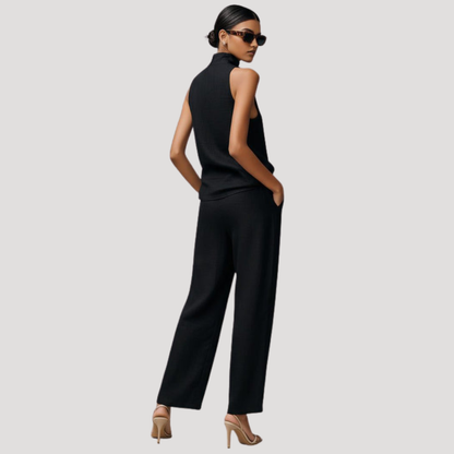 Set met mouwloze top met col en rechte broek