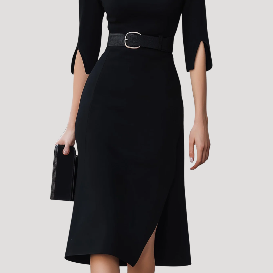 Getailleerde midi-jurk met riem