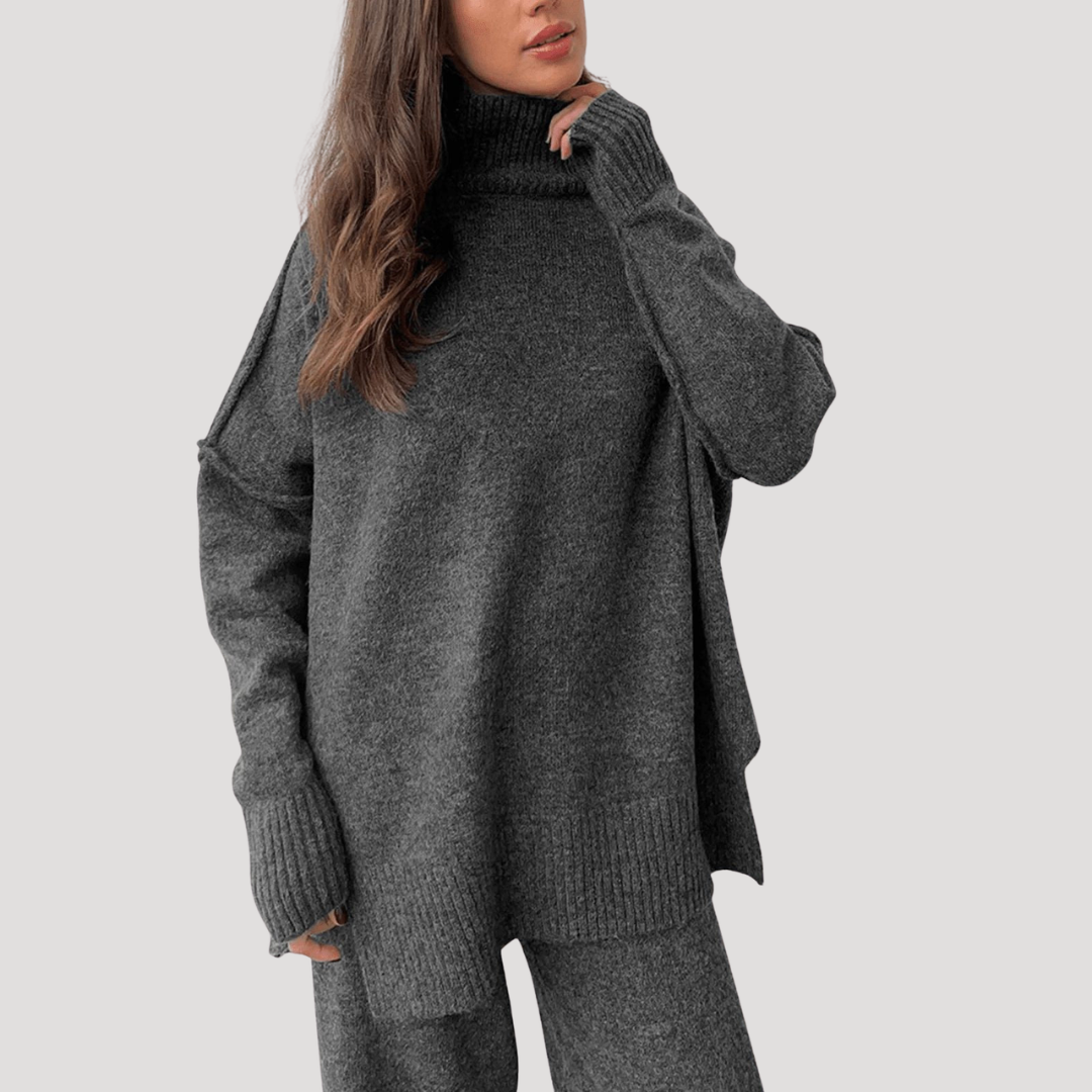Oversized gebreide set met wijde broek