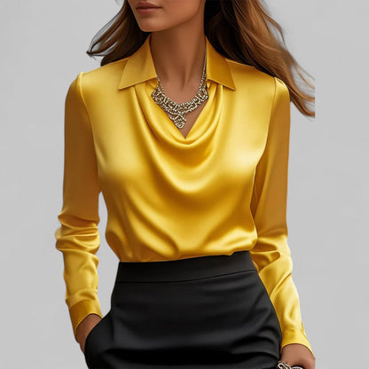 Blouse met drapeerkraag en lange mouwen