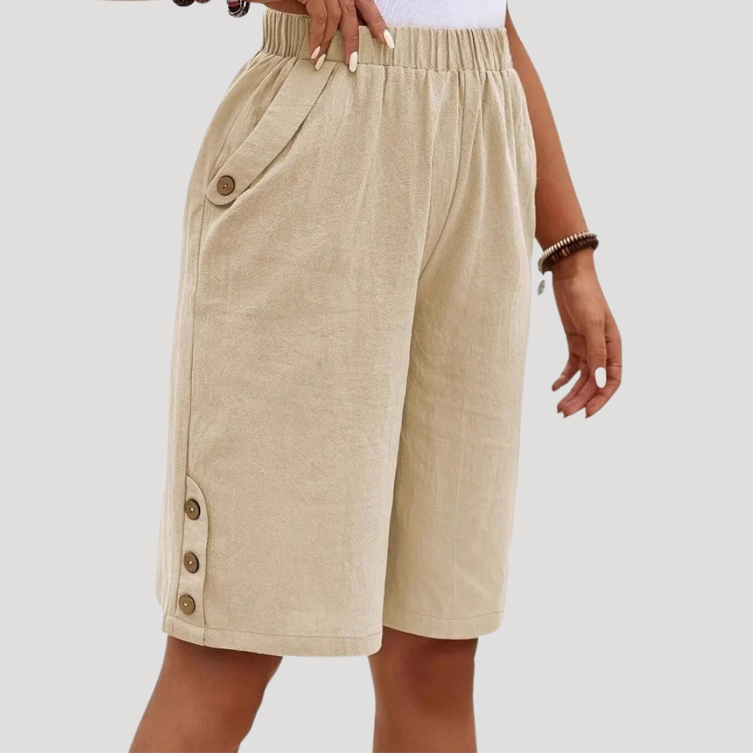 Bermuda met elastische taille en decoratieve knopen