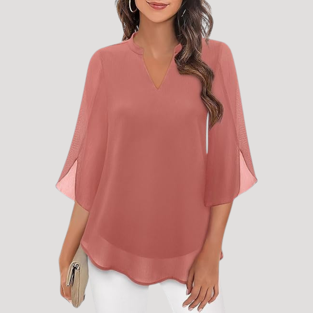 Blouse met V-hals en wijd uitlopende mouwen