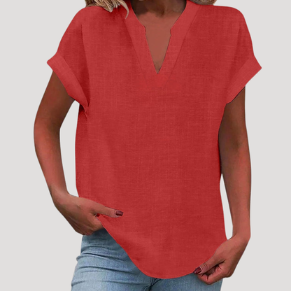Blouse met V-hals en korte mouwen