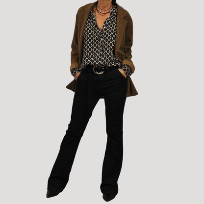 Elegante blouse met grafische print en V-hals