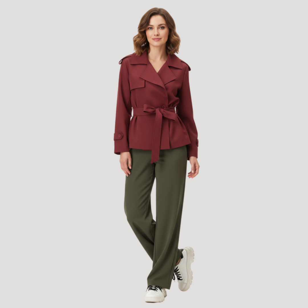 Korte getailleerde trenchcoat met strikceintuur
