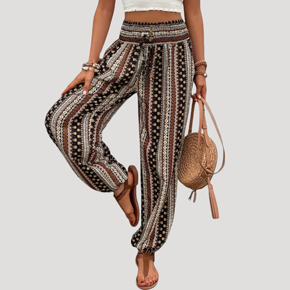 Broek met elastische taille en print