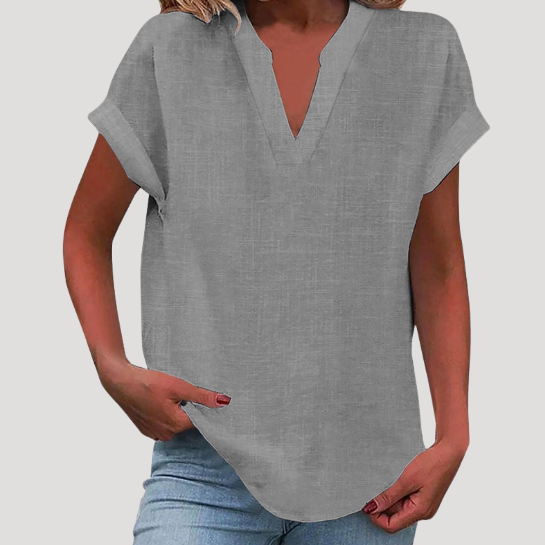 Blouse met V-hals en korte mouwen